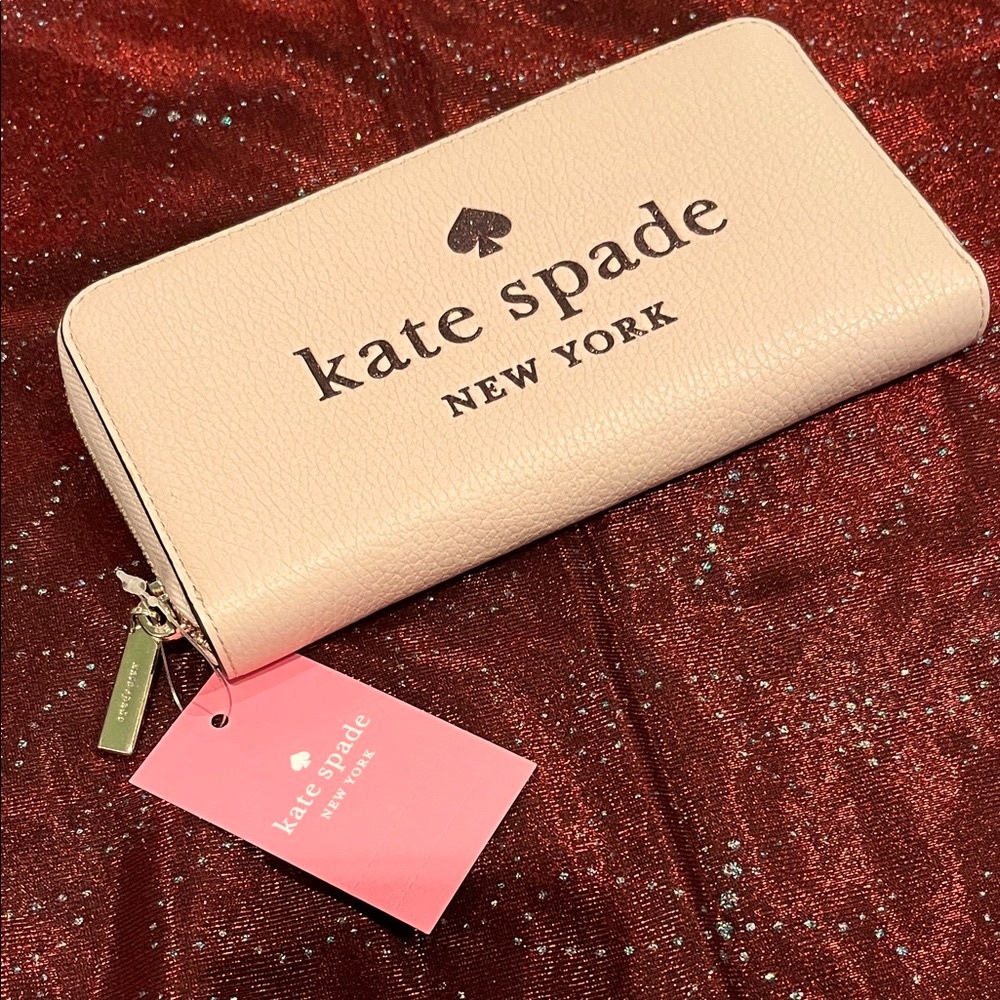 Kate Spade New York Blush Pink W/Sparkle Logo Zip-Around Wallet 8”W X 4”H